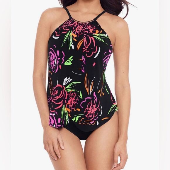 Magicsuit Neon Nature Jill One Piece Swimsuit High Neckline Black Neon 10 NWT - Picture 1 of 13